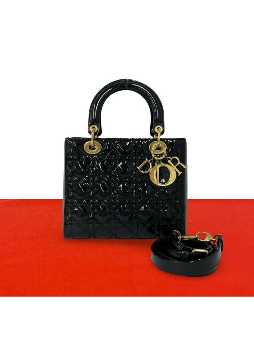 Dior Lady Cannage Stitch Leather 2-Way Shoulder Bag Black